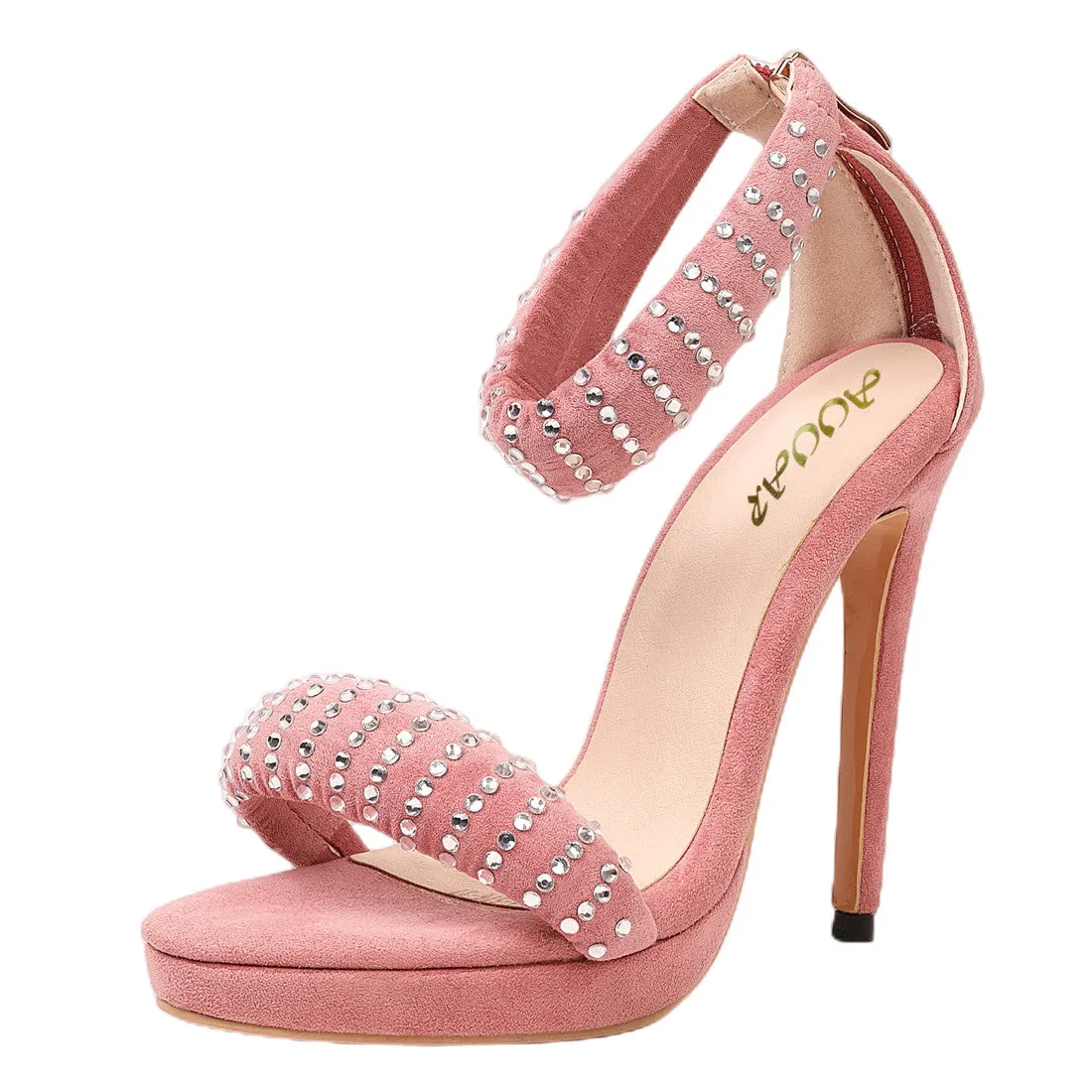 Prom Platform Sandals Stiletto High Heels with Studded Rhinestone