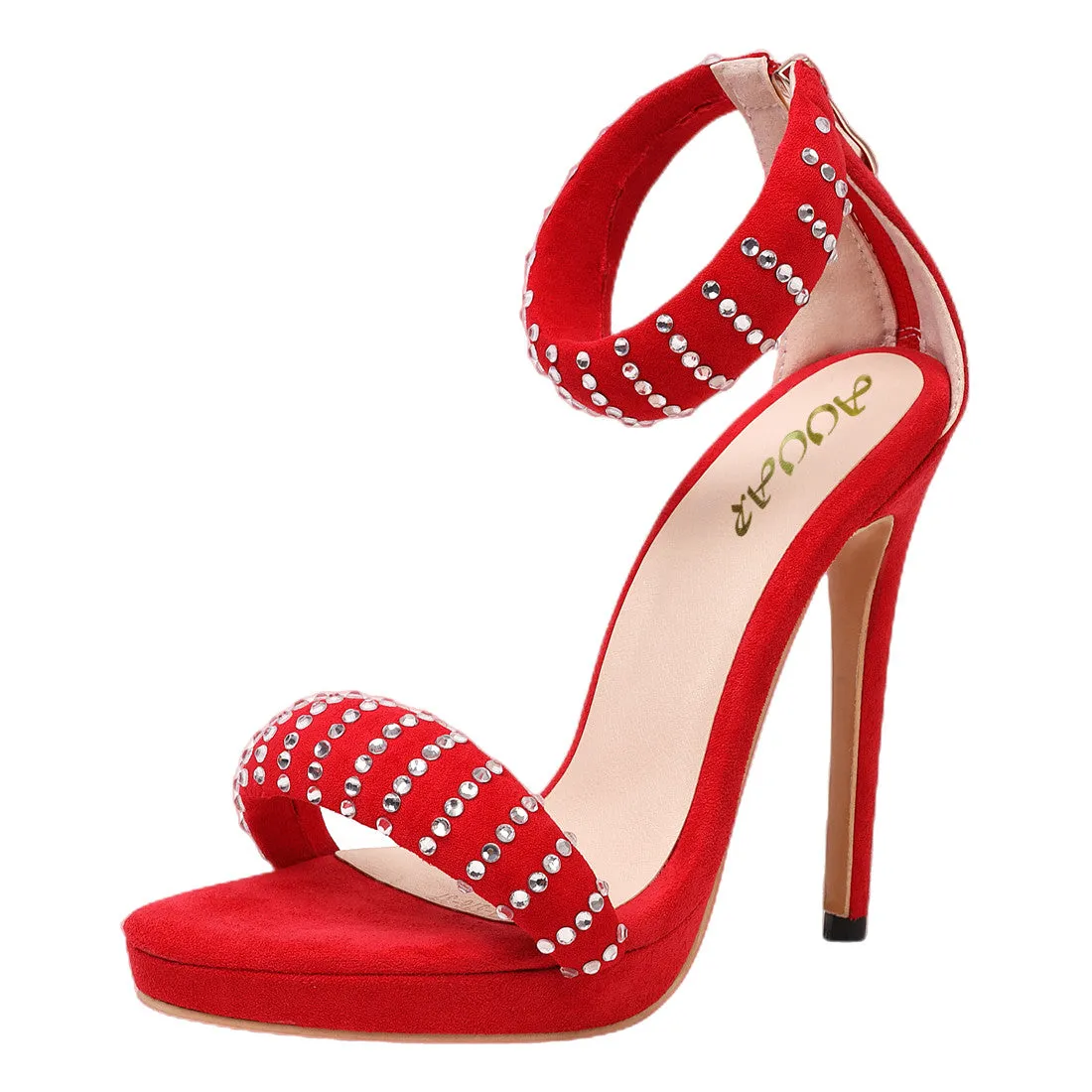 Prom Platform Sandals Stiletto High Heels with Studded Rhinestone