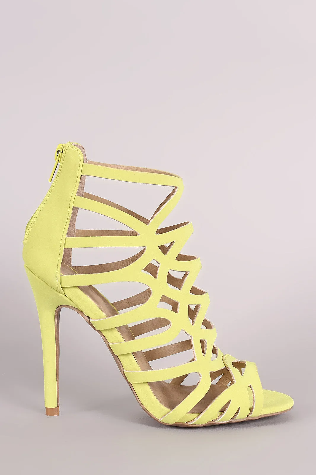 Qupid Nubuck Strappy Caged Stiletto Heel