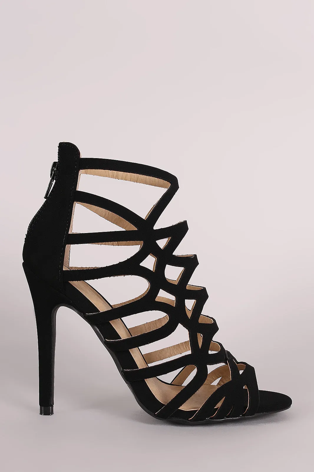 Qupid Nubuck Strappy Caged Stiletto Heel