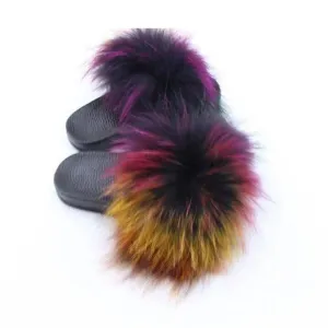 Rainbow Faux Fur Slides