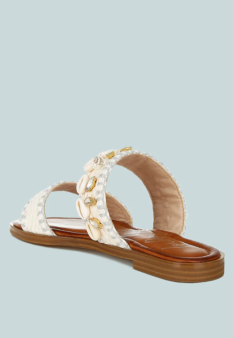 Shellfish Raffia Slip On Sandals