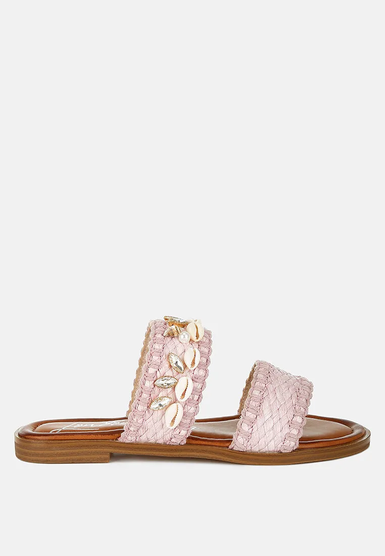 Shellfish Raffia Slip On Sandals