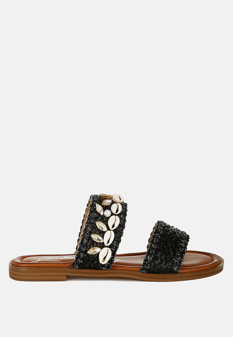 Shellfish Raffia Slip On Sandals