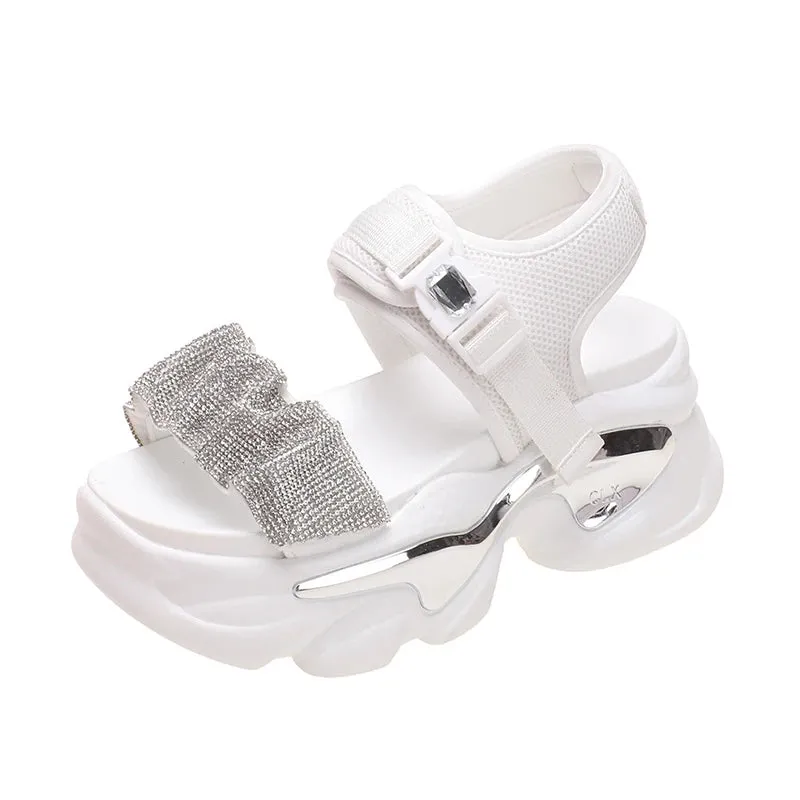 Shiny Crystal Chunky High Platform Sandals