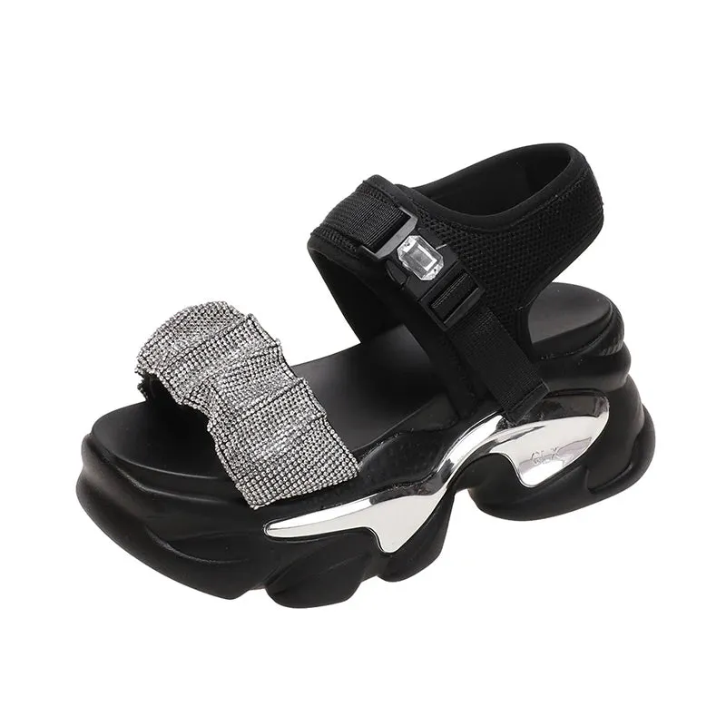 Shiny Crystal Chunky High Platform Sandals