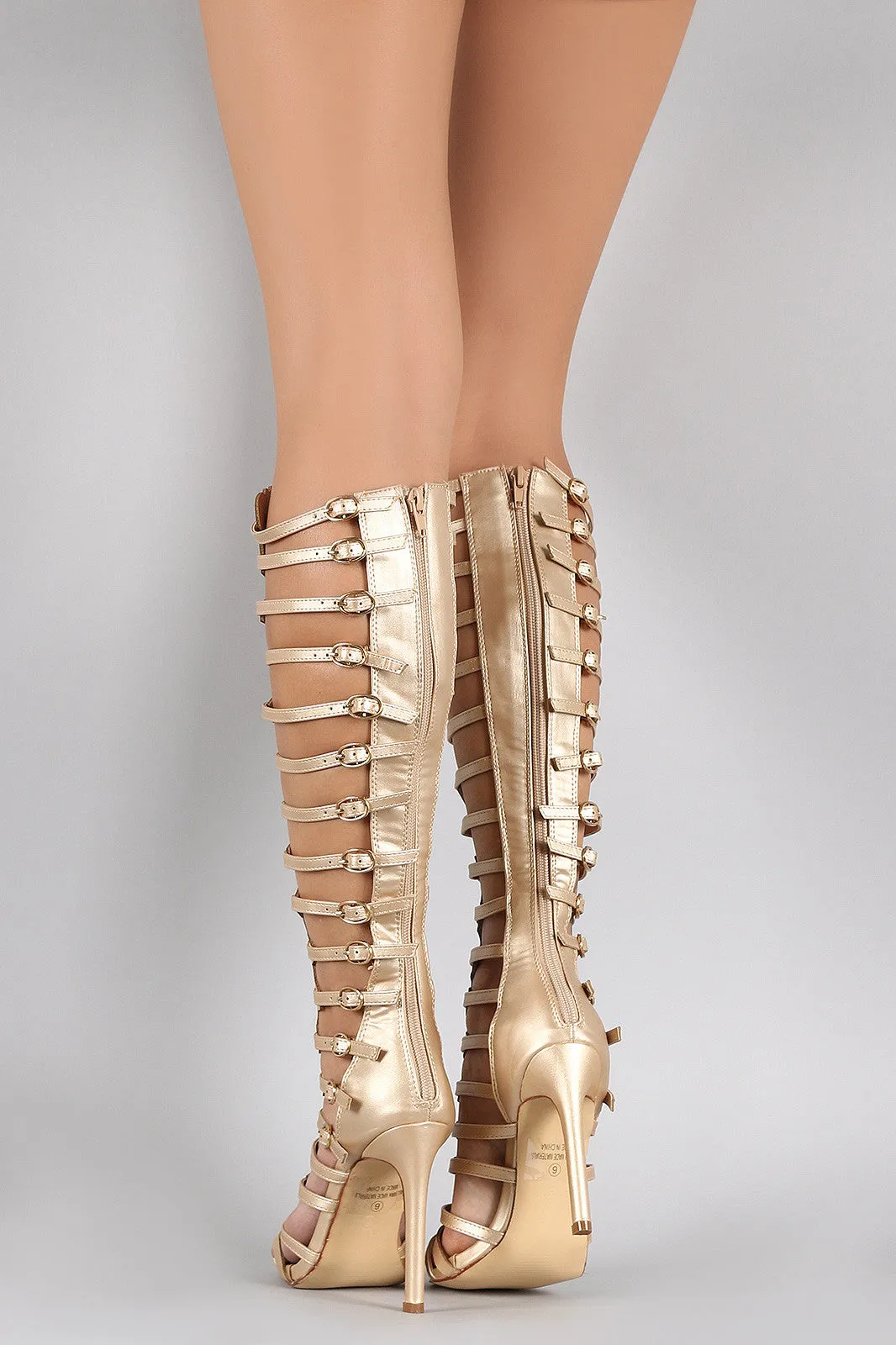 Strappy Buckled Open Toe Gladiator Stiletto Heel