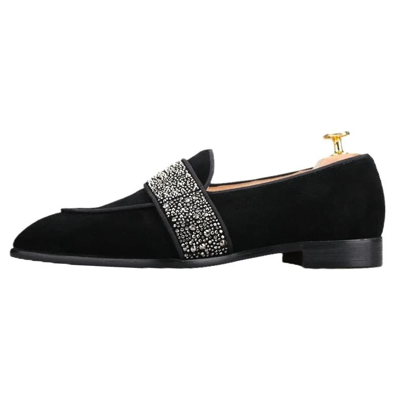 Suede Men Loafers With Crystals - Men Shoes