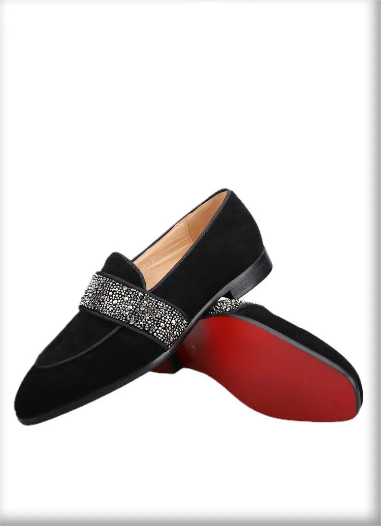 Suede Men Loafers With Crystals - Men Shoes