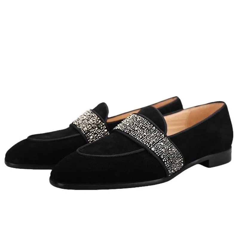 Suede Men Loafers With Crystals - Men Shoes