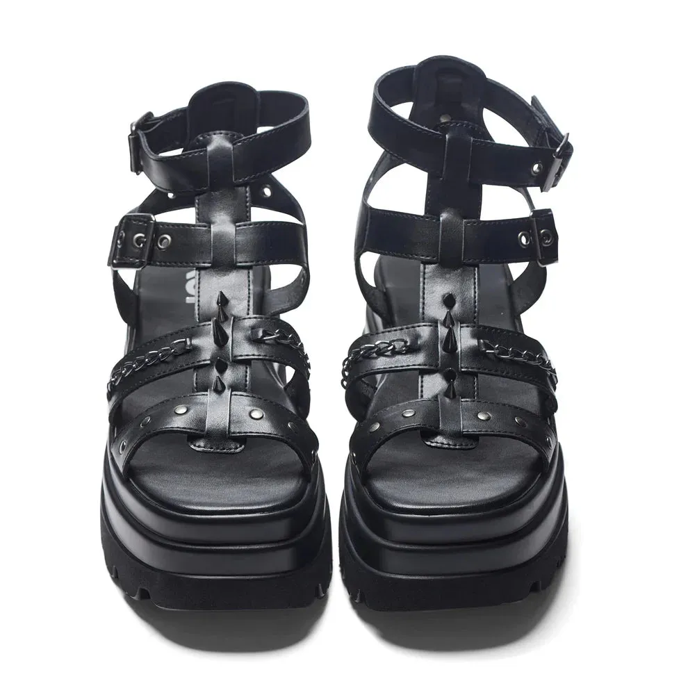 The Divine Destruction Spiked Chunky Sandals - Black-Size 7-Clearance