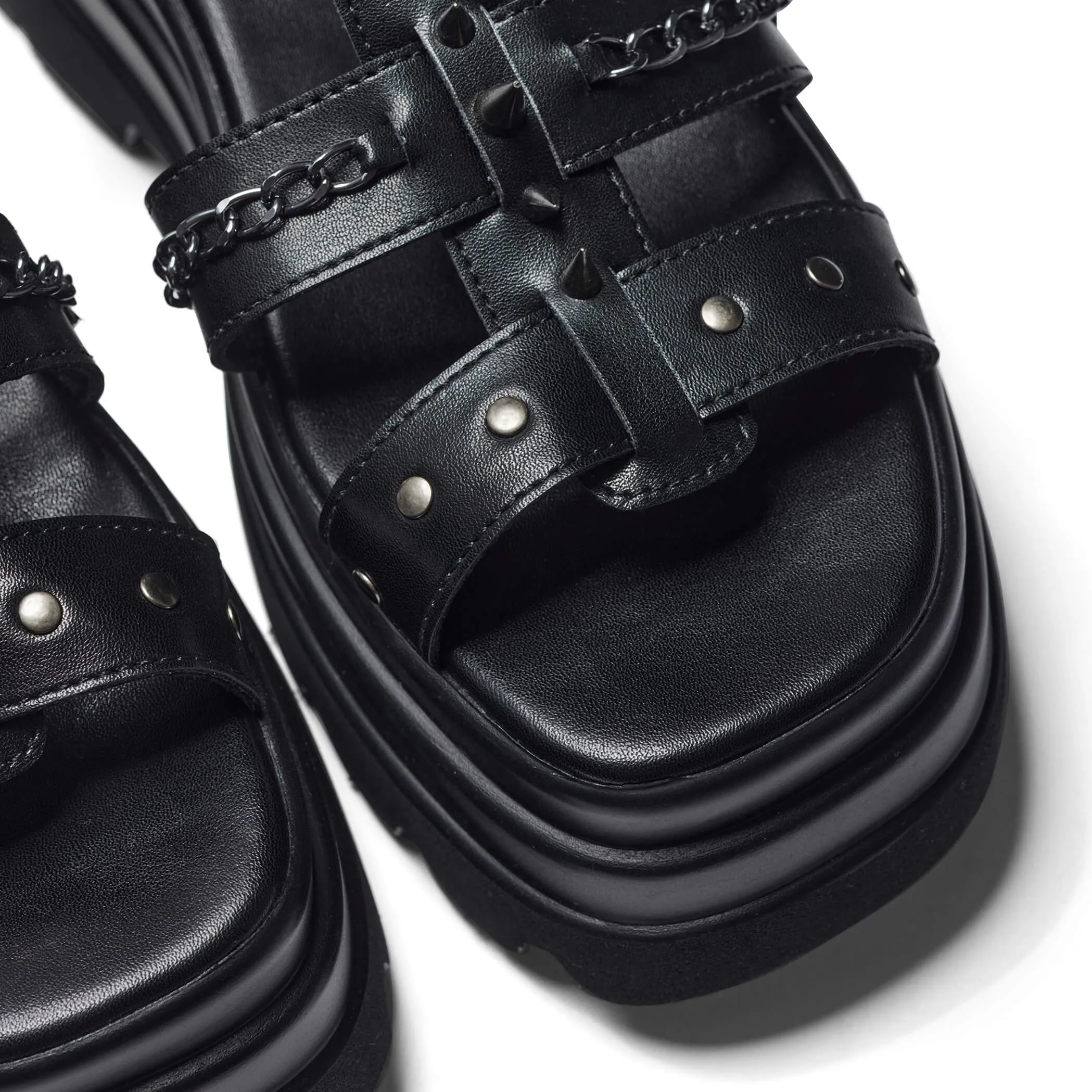 The Divine Destruction Spiked Chunky Sandals - Black