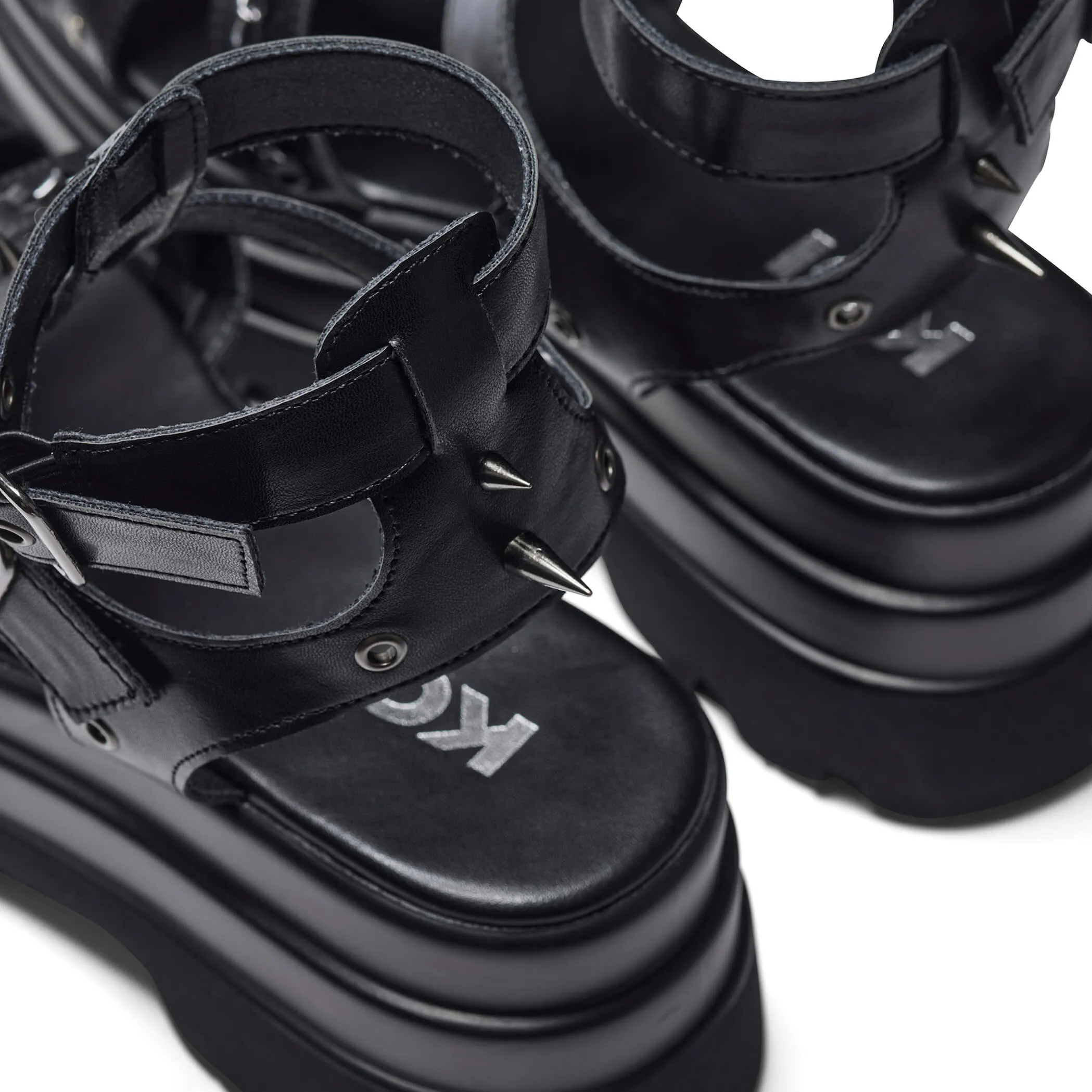 The Divine Destruction Spiked Chunky Sandals - Black