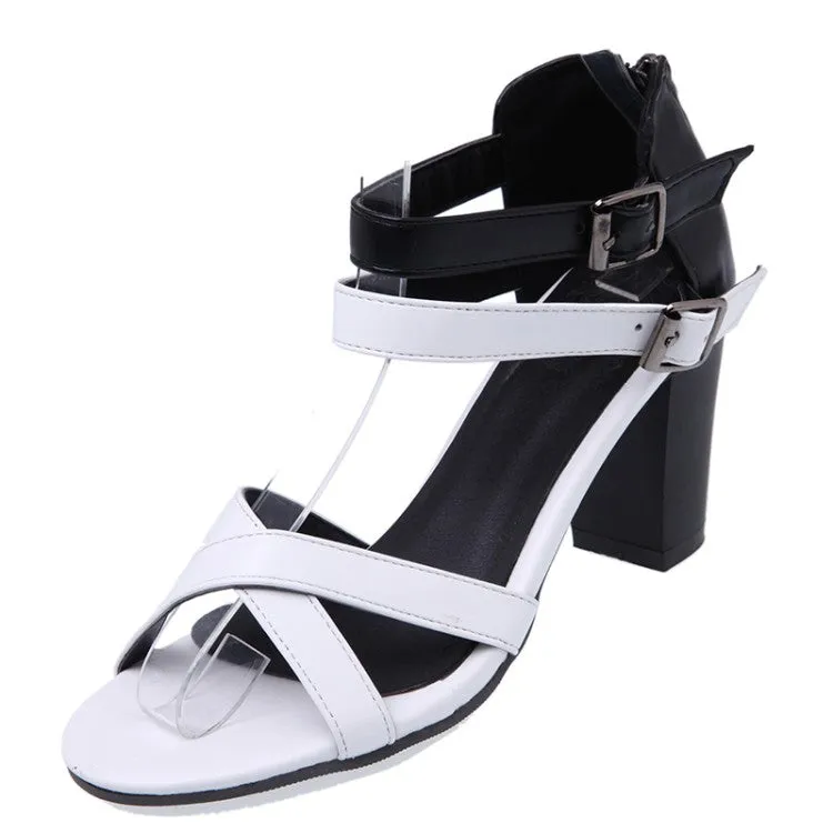 Women's Color Block Double Ankle Strap Block Heel Sandals