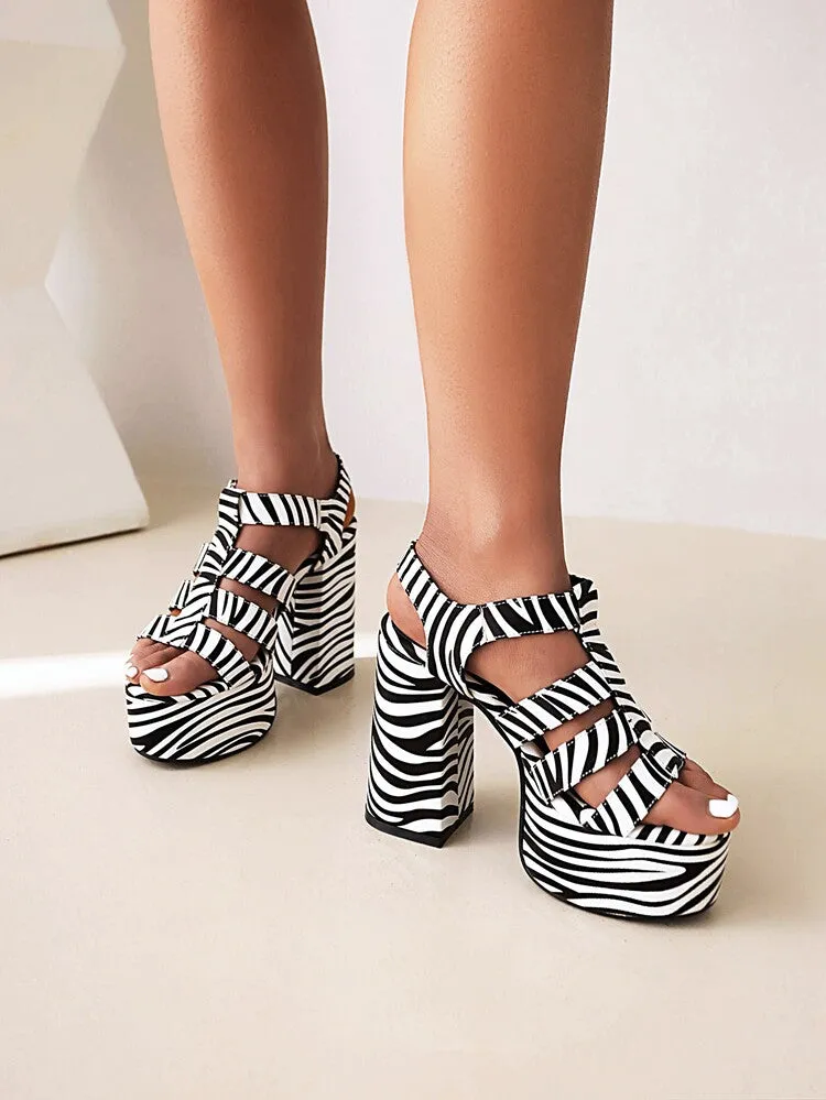 Women's Colorful Print Roman Style Thick Sole Block Heel Platform Sandals