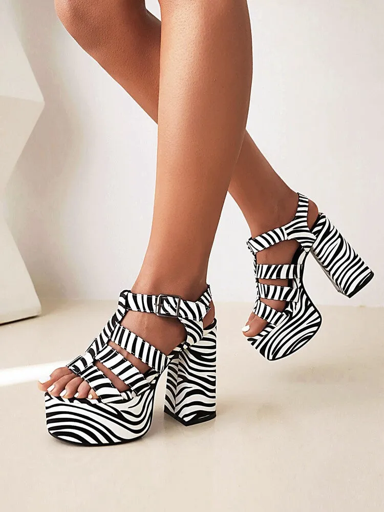 Women's Colorful Print Roman Style Thick Sole Block Heel Platform Sandals