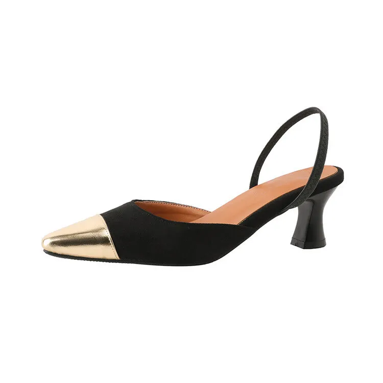 Women's Metal Pointed Toe Shallow Bicolor Slingbacks Heel Sandals