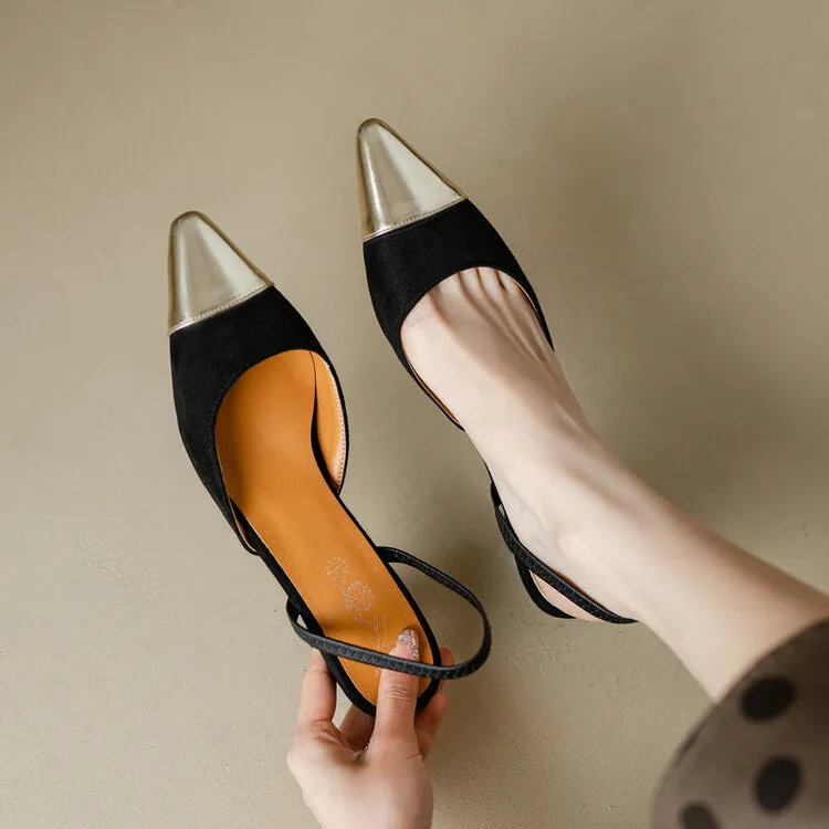 Women's Metal Pointed Toe Shallow Bicolor Slingbacks Heel Sandals