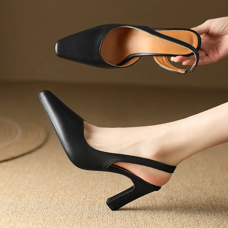 Women's Pointed Toe Shallow Slingbacks Block Heel Sandals